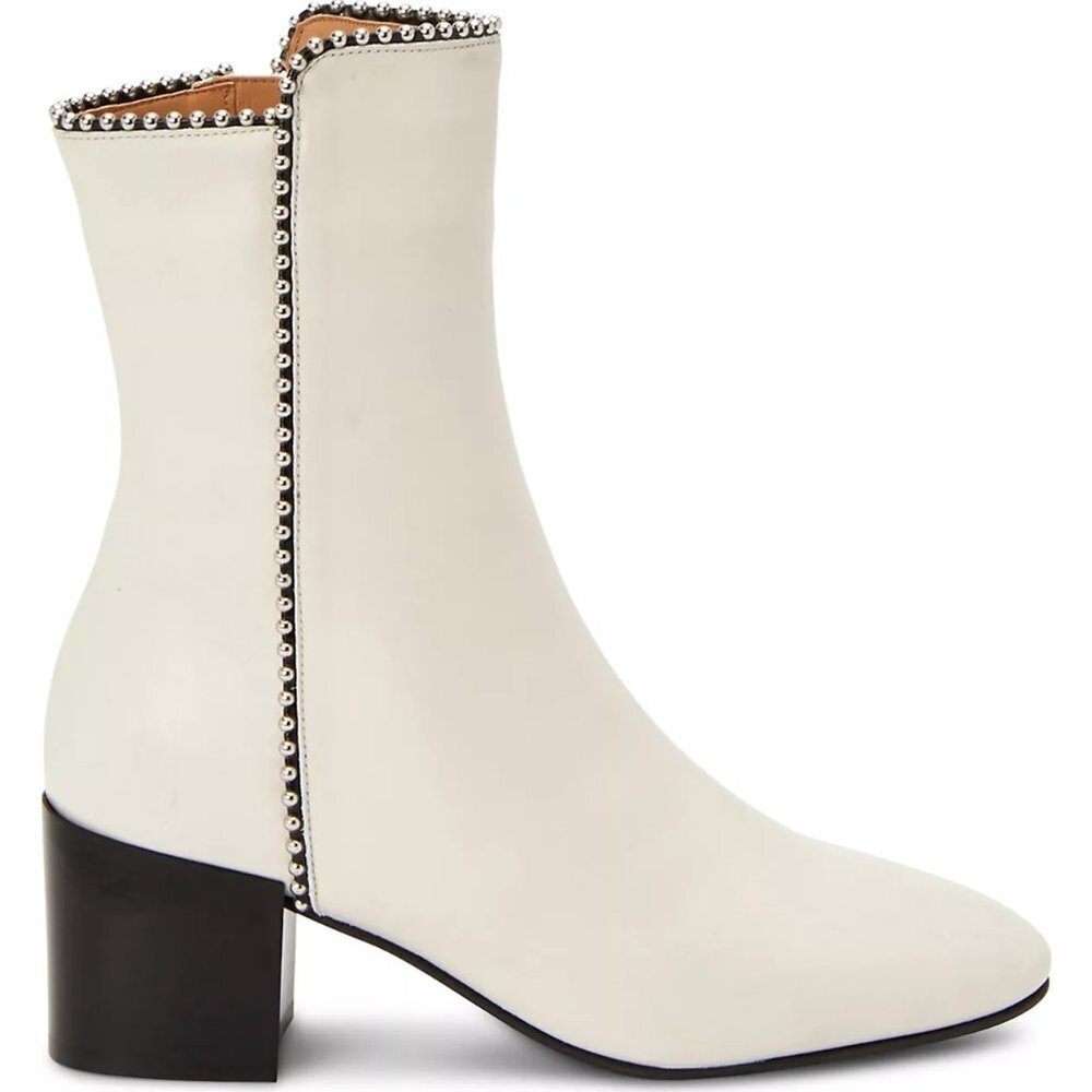 Aquatalia White Leather Stud-Trim Ankle Boots